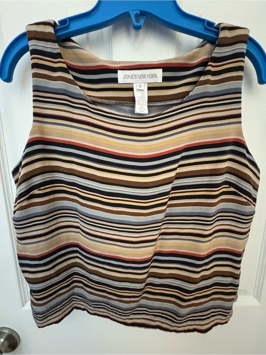 Jones New York Tops - Vintage Jones New York Multi-Color Horizontal Stripe 100% Silk Shell Blouse Sz12